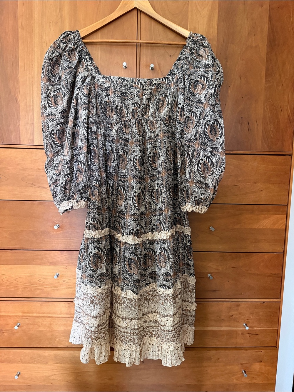 Boho Floral Peasant Dress in Black and Cream - Ulla Johnson